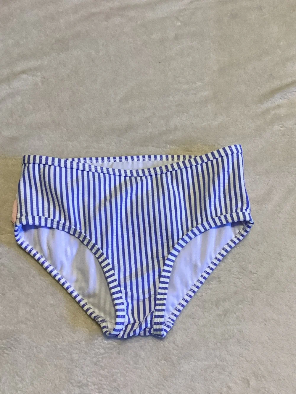 Ruffle Butts Blue Stripe Bikini Bottom with Pink Ruffles